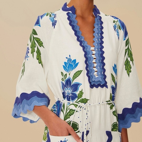 FARM RIO Off-White Tropicance Tunic Lenzing™ Ecovero™ Euroflax™ Midi Dress M NWT - Picture 3 of 16